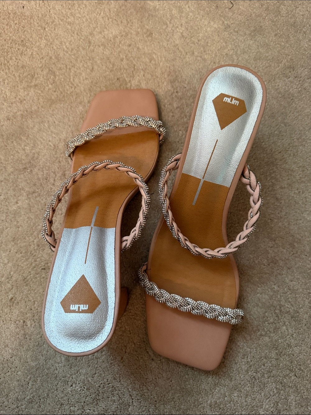 Mi.iM Blush Pink Braided & Beaded Strap Slide Mules